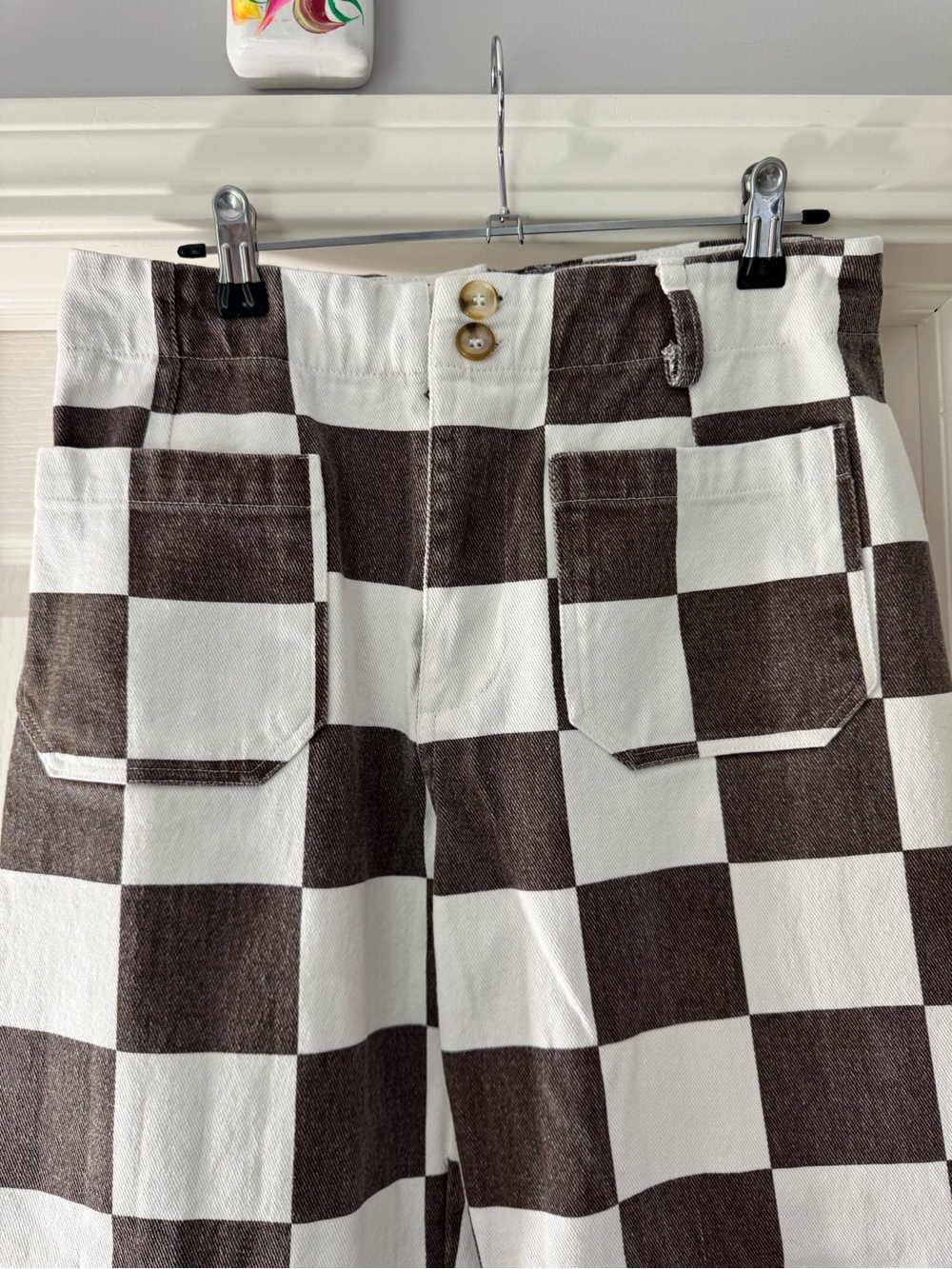Papermoon Checkered White and Brown Wide Leg Pants - Picture 3 of 5